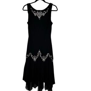 SL Fashions Blk Chiffon Y2K Embroidered Dropped Waist‎ Handkerchief Hem Sz12